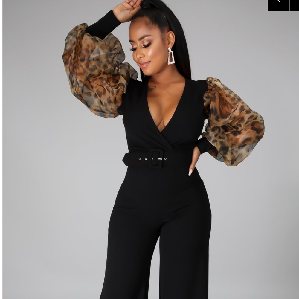 Leopard sleeve jumpsuit